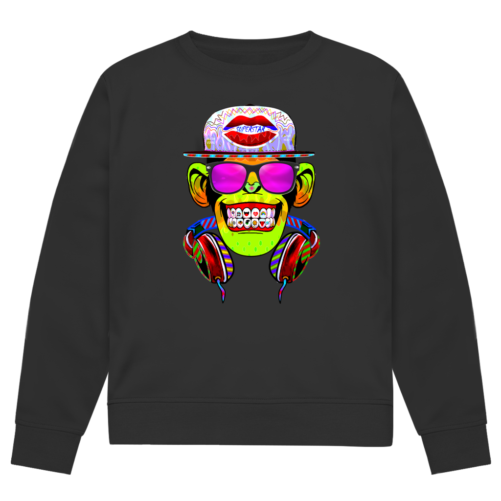 Herren Premium Bio Sweatshirt Monkey Superstar with Sunglasses