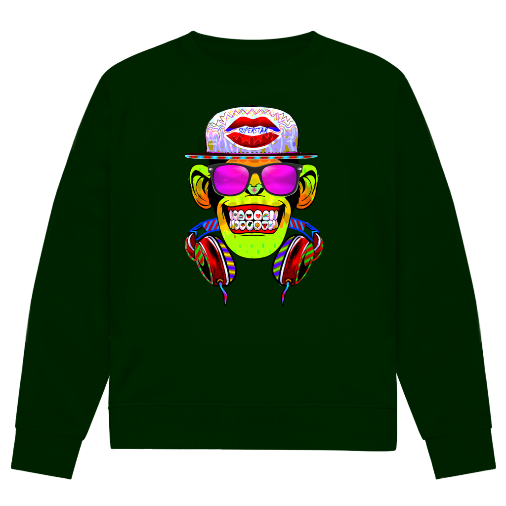 Herren Premium Bio Sweatshirt Monkey Superstar with Sunglasses