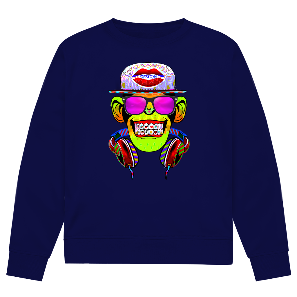 Herren Premium Bio Sweatshirt Monkey Superstar with Sunglasses