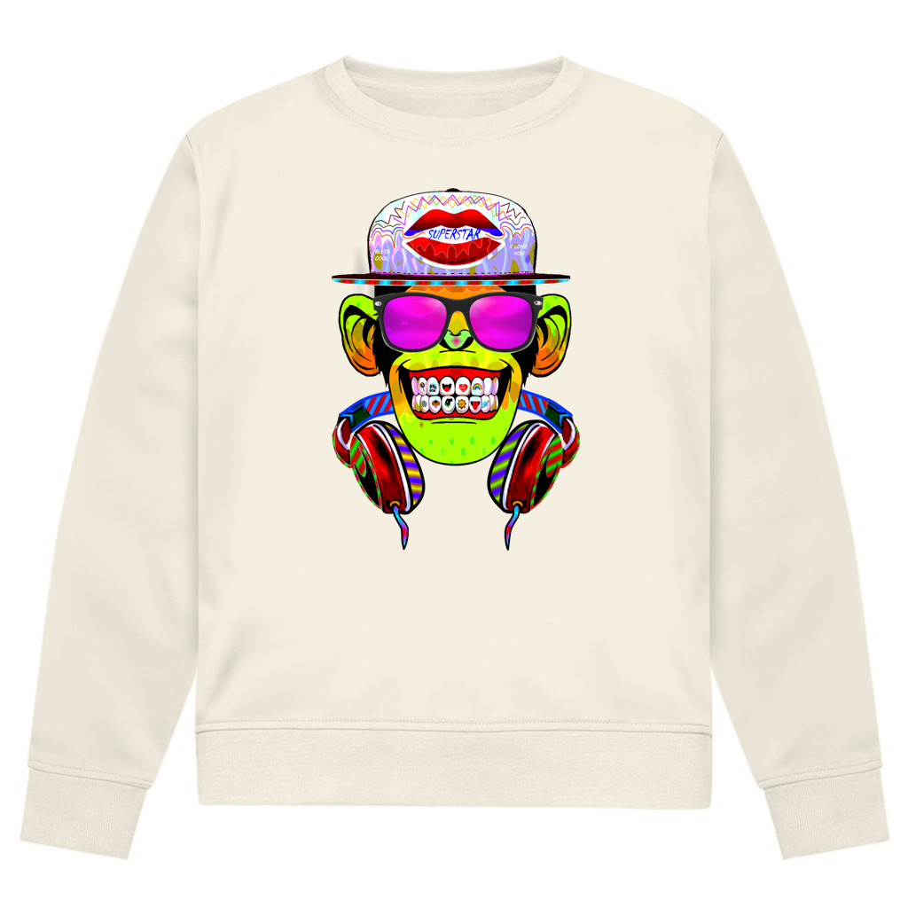 Herren Premium Bio Sweatshirt Monkey Superstar with Sunglasses