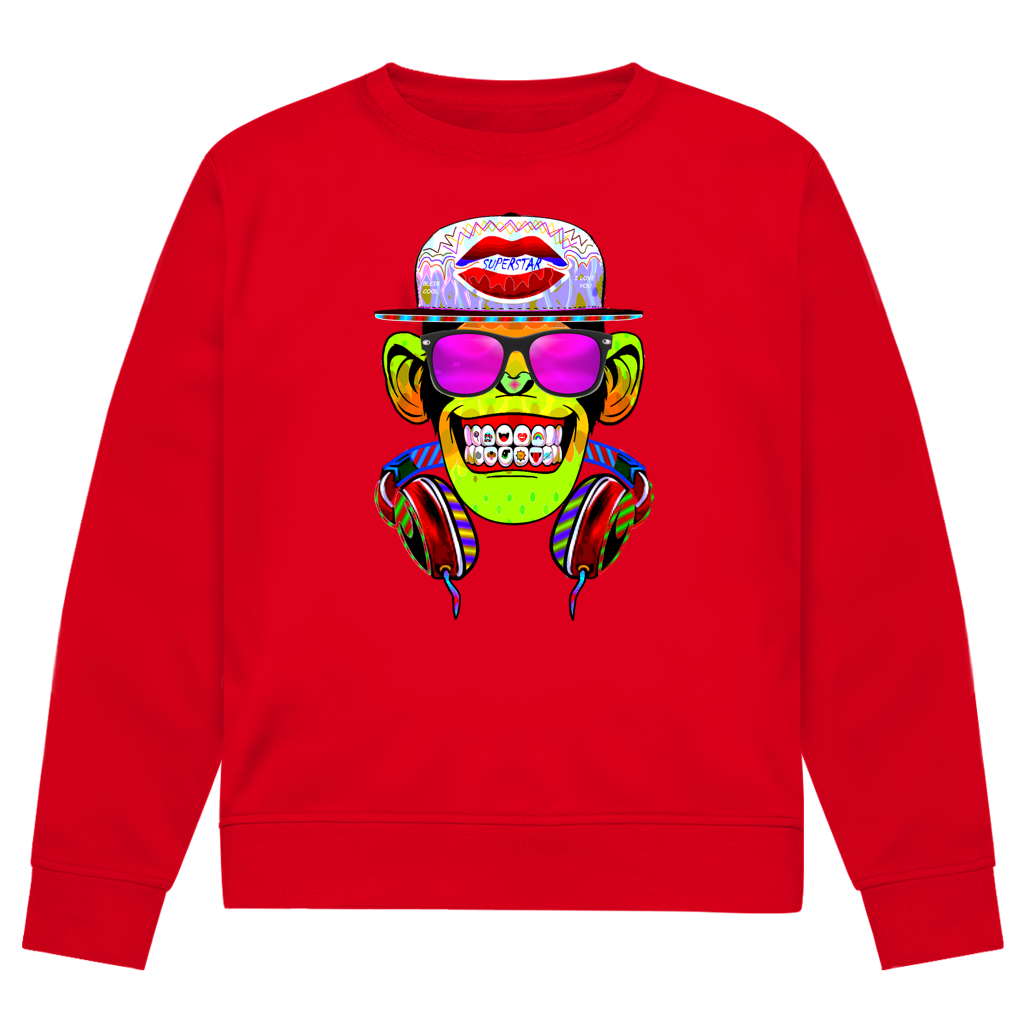 Herren Premium Bio Sweatshirt Monkey Superstar with Sunglasses