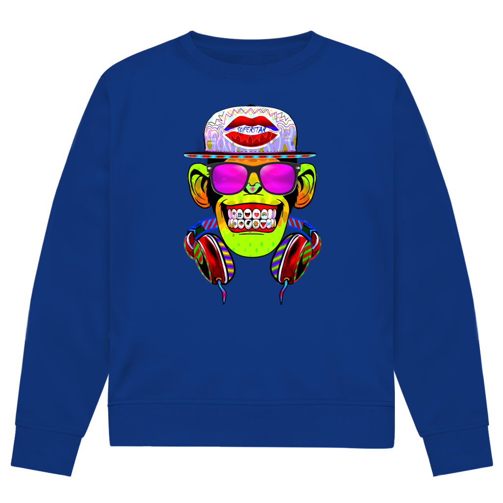 Herren Premium Bio Sweatshirt Monkey Superstar with Sunglasses