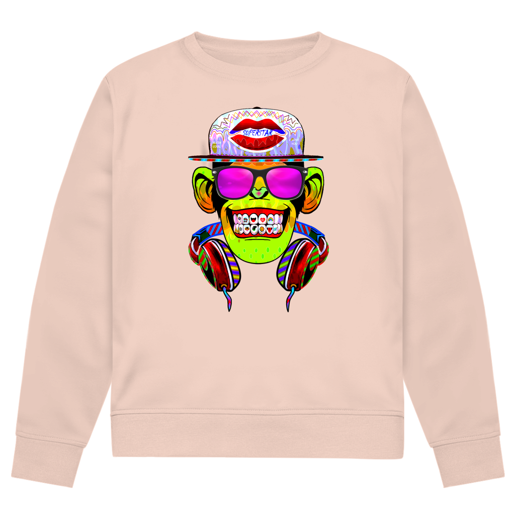Herren Premium Bio Sweatshirt Monkey Superstar with Sunglasses