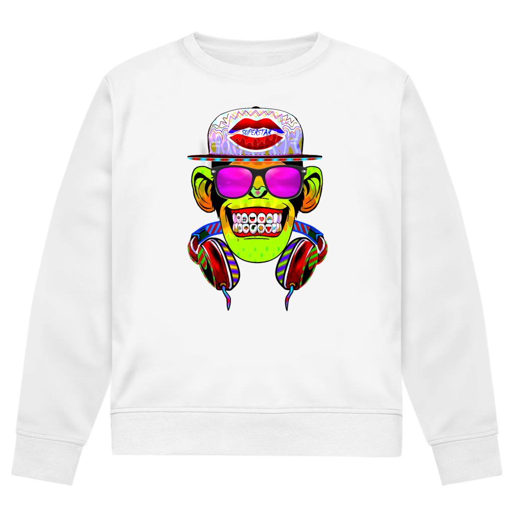 Herren Premium Bio Sweatshirt Monkey Superstar with Sunglasses