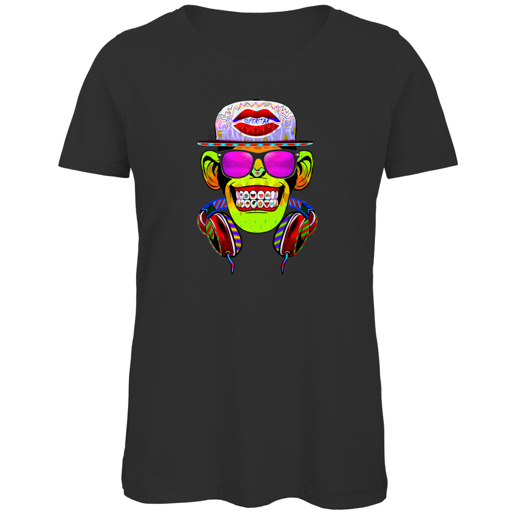 Damen Premium Bio T-Shirt Monkey Superstar with Sunglasses