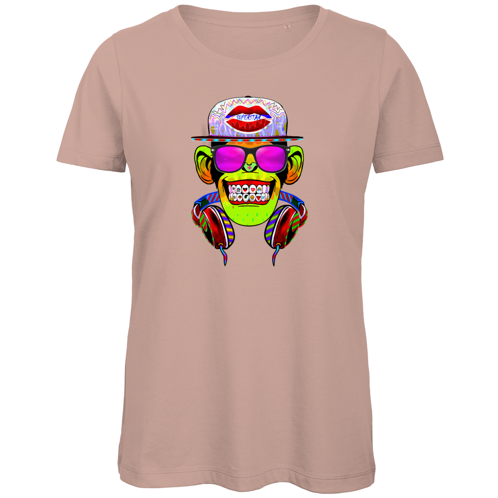 Damen Premium Bio T-Shirt Monkey Superstar with Sunglasses