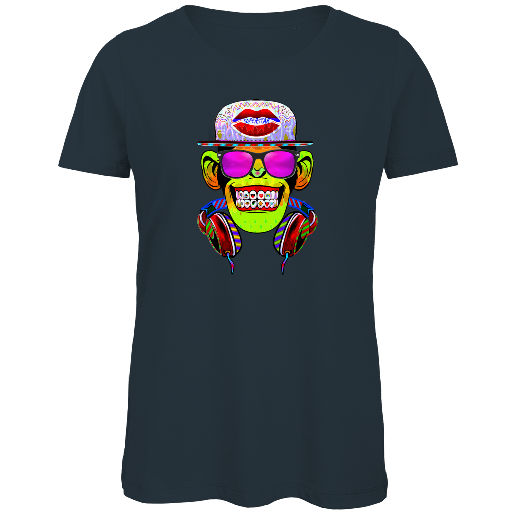 Damen Premium Bio T-Shirt Monkey Superstar with Sunglasses