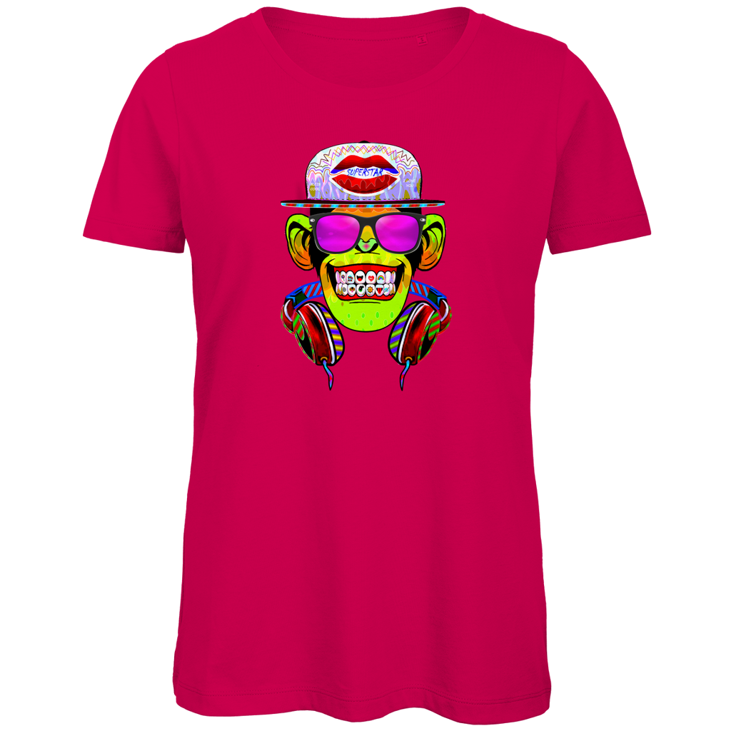 Damen Premium Bio T-Shirt Monkey Superstar with Sunglasses