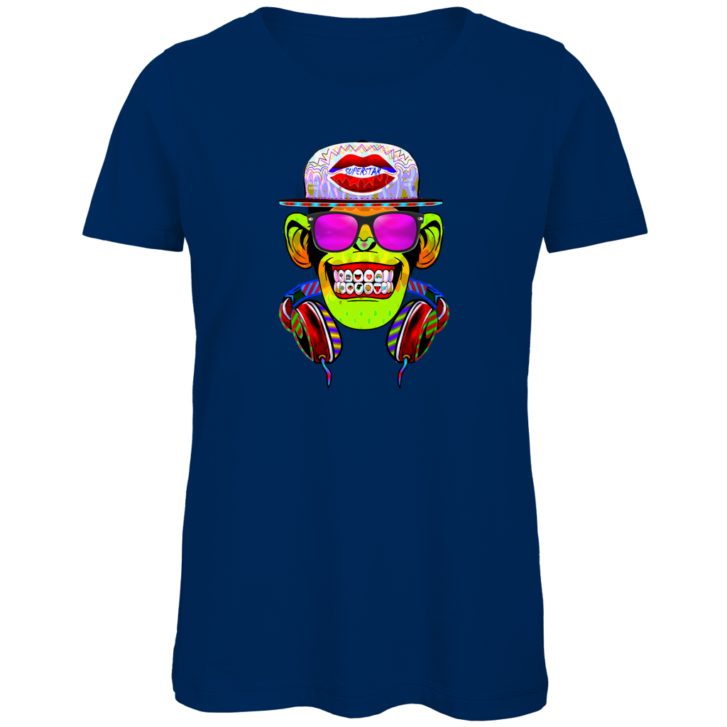 Damen Premium Bio T-Shirt Monkey Superstar with Sunglasses
