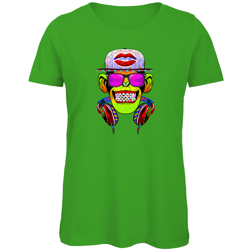 Damen Premium Bio T-Shirt Monkey Superstar with Sunglasses