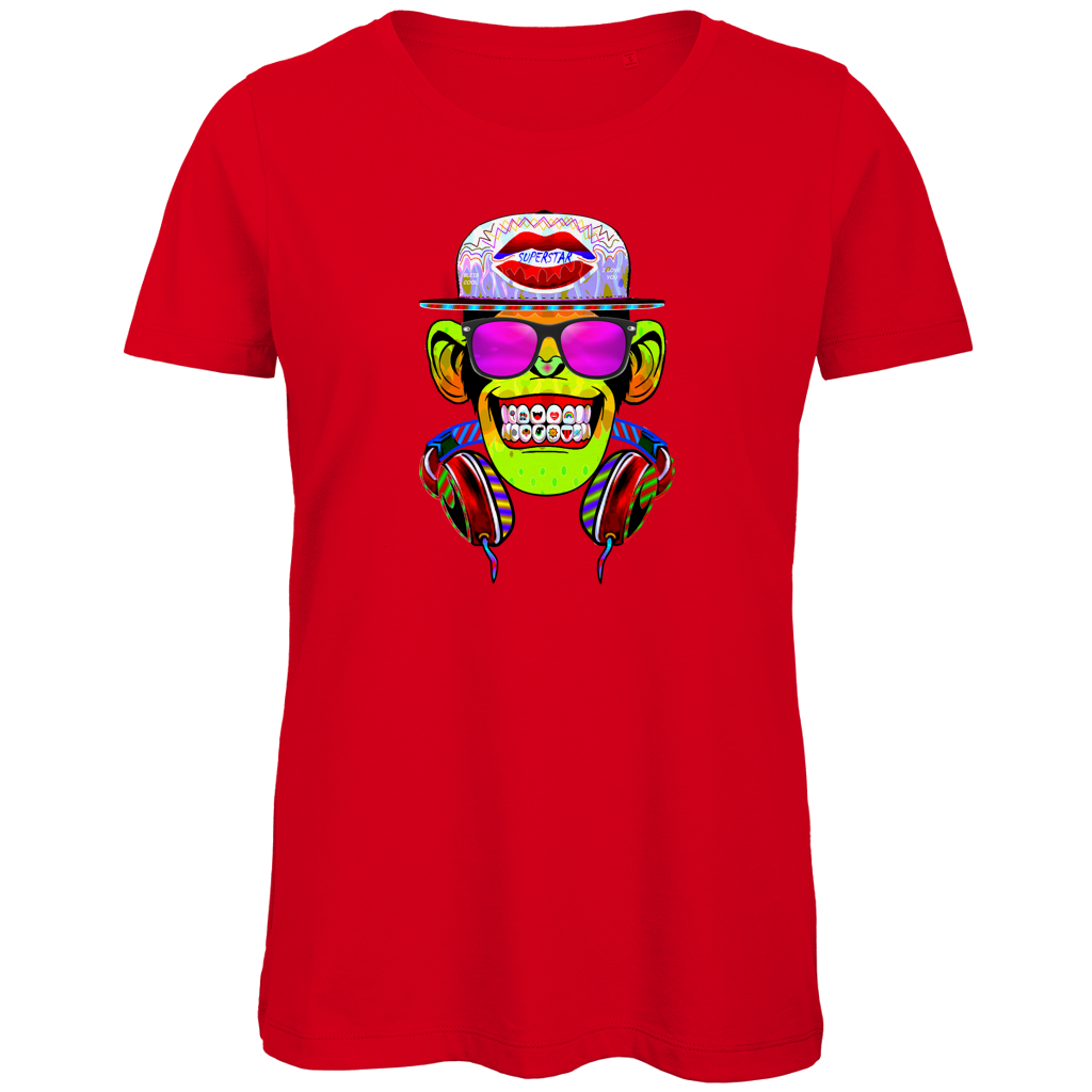 Damen Premium Bio T-Shirt Monkey Superstar with Sunglasses