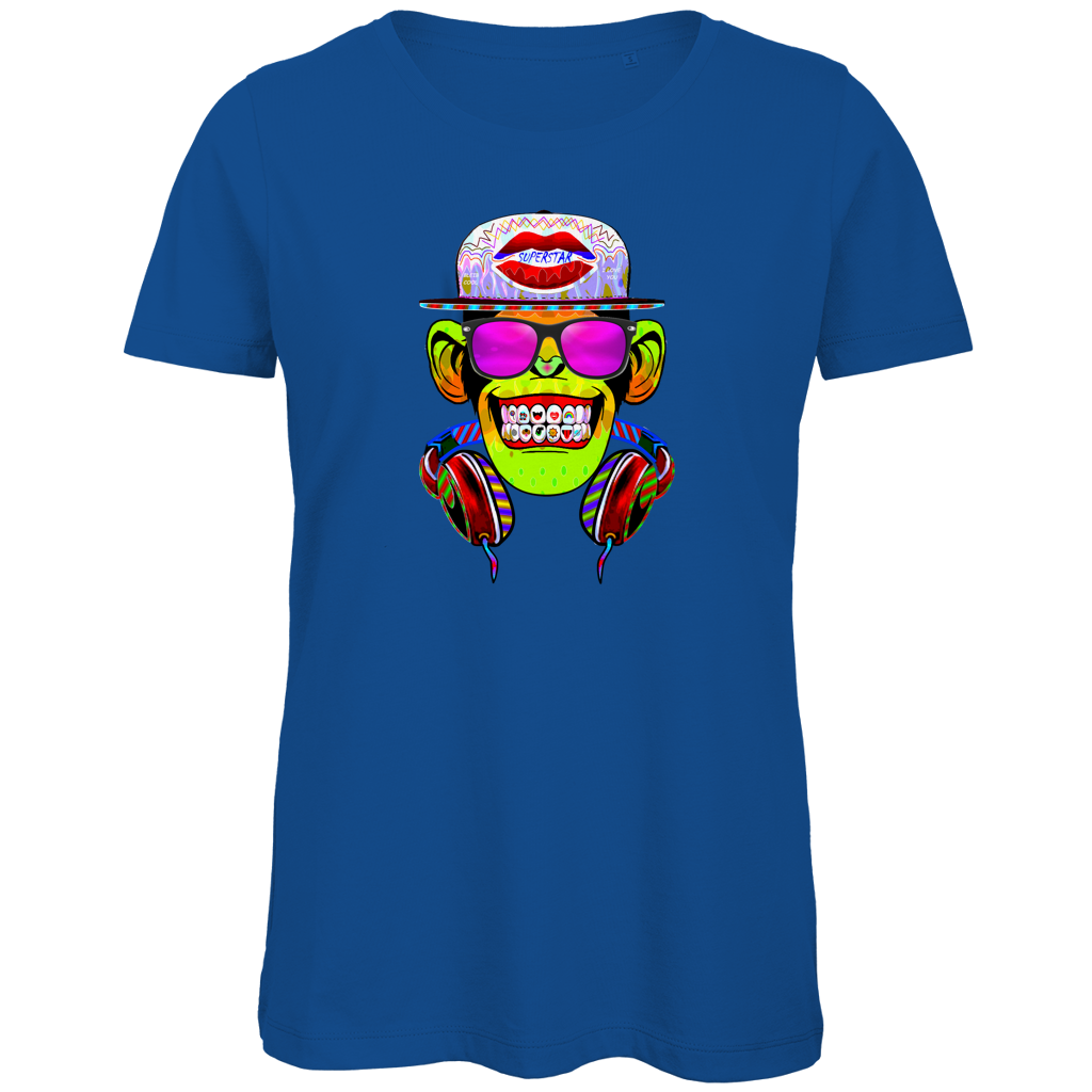 Damen Premium Bio T-Shirt Monkey Superstar with Sunglasses