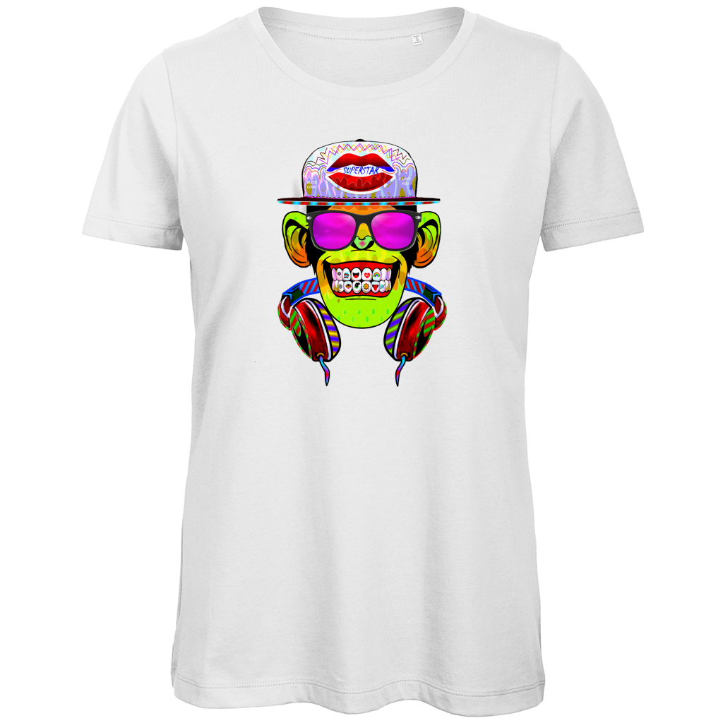 Damen Premium Bio T-Shirt Monkey Superstar with Sunglasses