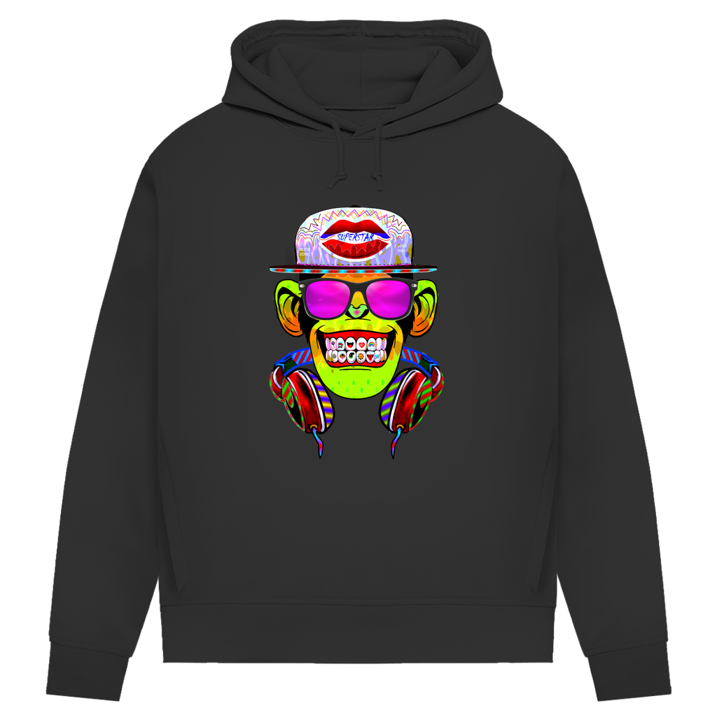 Damen Premium Bio Hoodie Monkey Superstar with Sunglasses