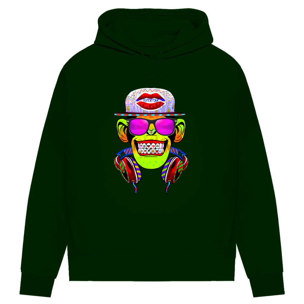 Damen Premium Bio Hoodie Monkey Superstar with Sunglasses