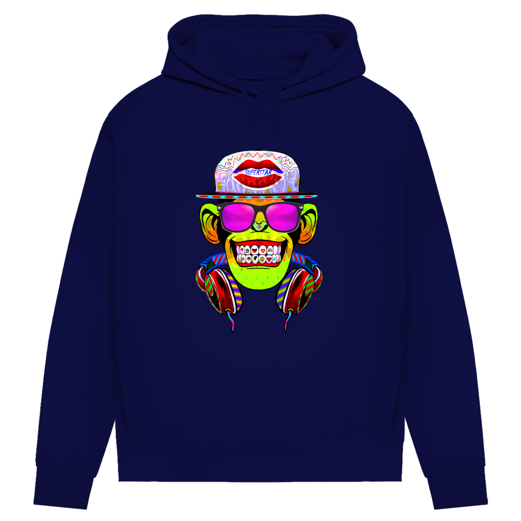 Damen Premium Bio Hoodie Monkey Superstar with Sunglasses