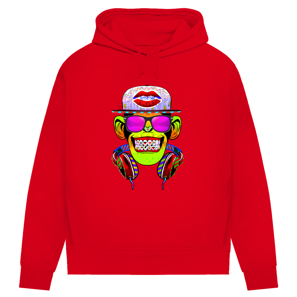 Damen Premium Bio Hoodie Monkey Superstar with Sunglasses
