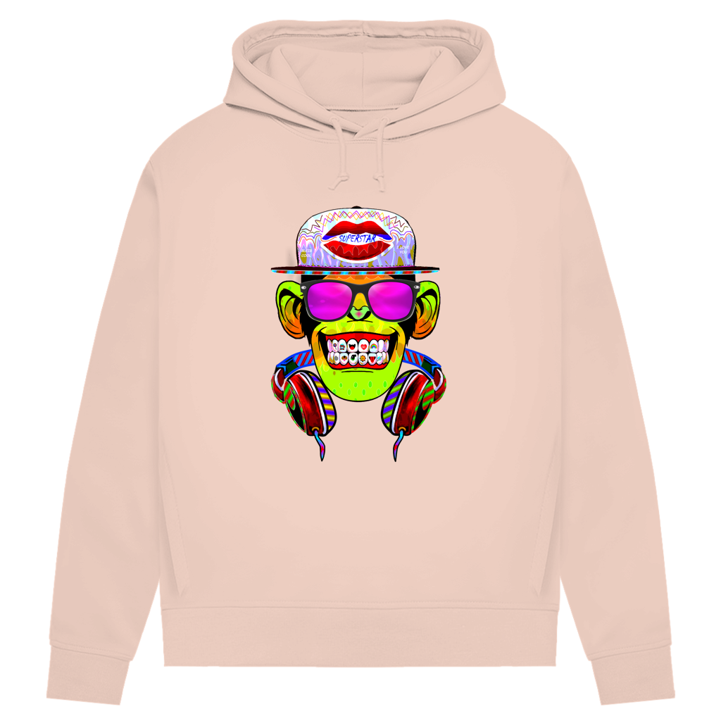 Damen Premium Bio Hoodie Monkey Superstar with Sunglasses