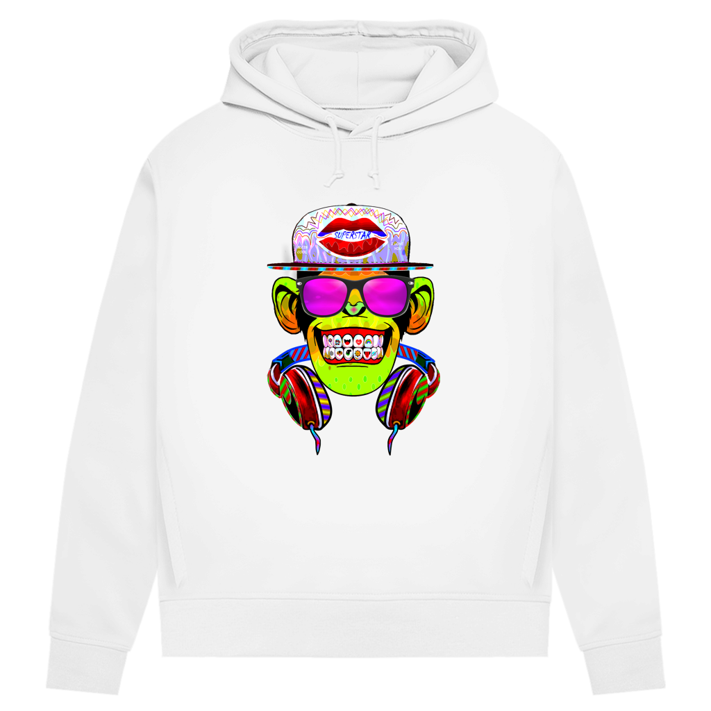 Damen Premium Bio Hoodie Monkey Superstar with Sunglasses
