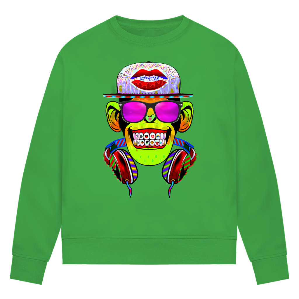 Damen Premium Bio Sweatshirt Monkey Superstar with Sunglasses