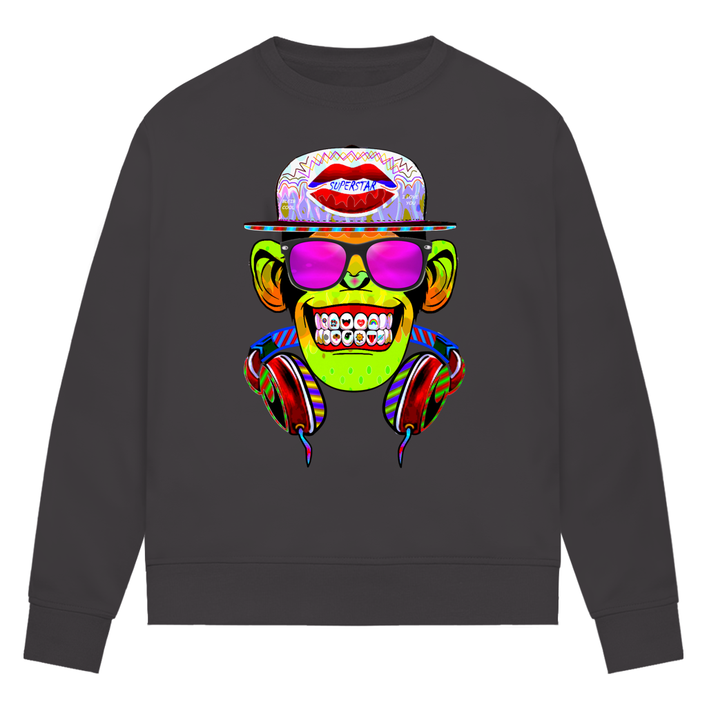 Damen Premium Bio Sweatshirt Monkey Superstar with Sunglasses