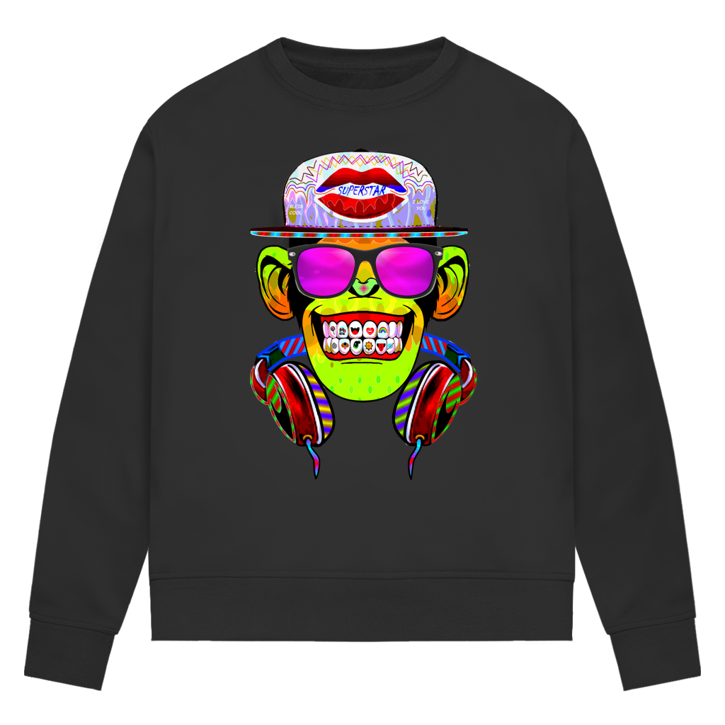 Damen Premium Bio Sweatshirt Monkey Superstar with Sunglasses
