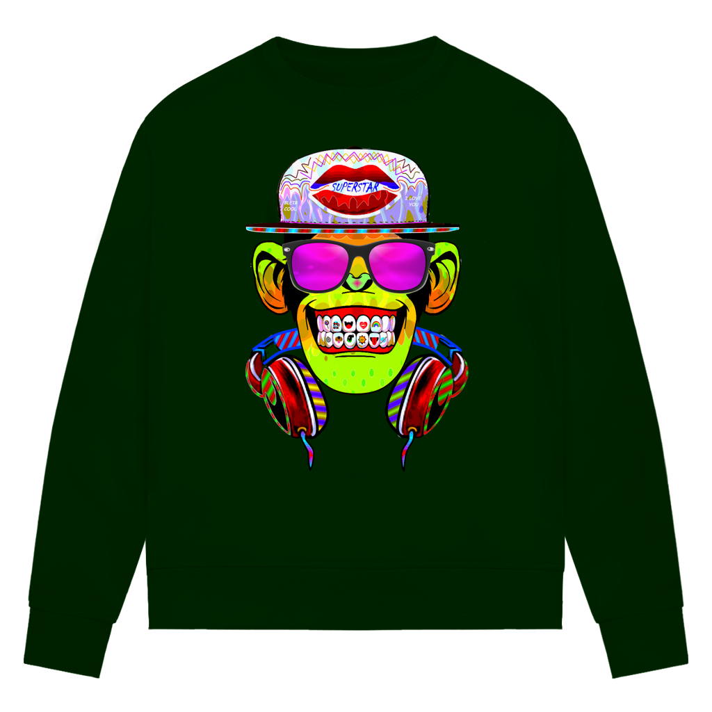 Damen Premium Bio Sweatshirt Monkey Superstar with Sunglasses