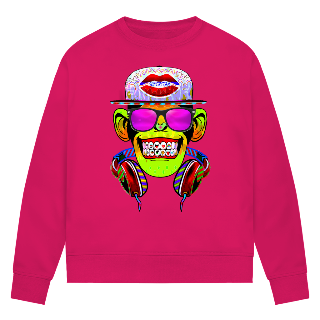 Damen Premium Bio Sweatshirt Monkey Superstar with Sunglasses