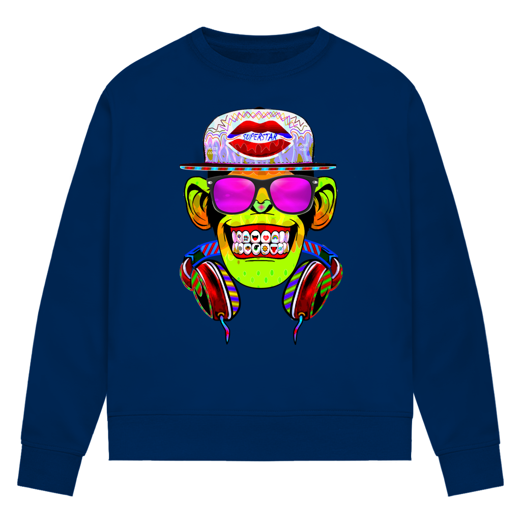 Damen Premium Bio Sweatshirt Monkey Superstar with Sunglasses