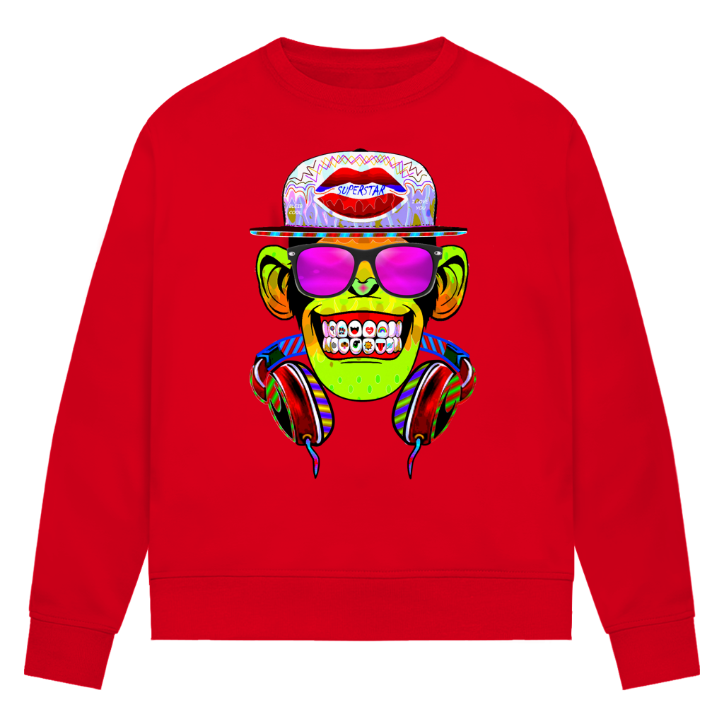 Damen Premium Bio Sweatshirt Monkey Superstar with Sunglasses