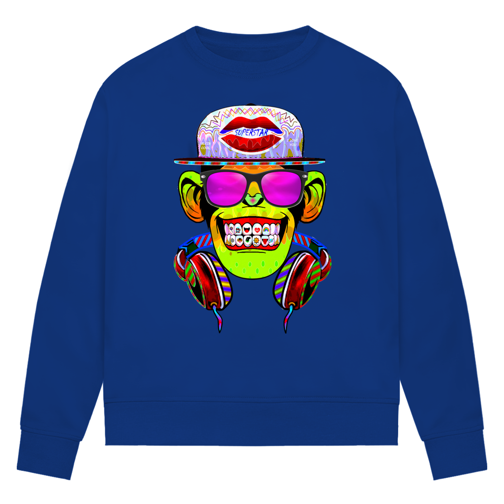 Damen Premium Bio Sweatshirt Monkey Superstar with Sunglasses