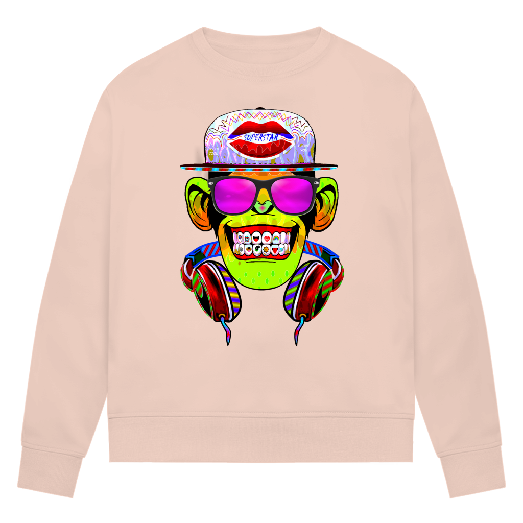 Damen Premium Bio Sweatshirt Monkey Superstar with Sunglasses