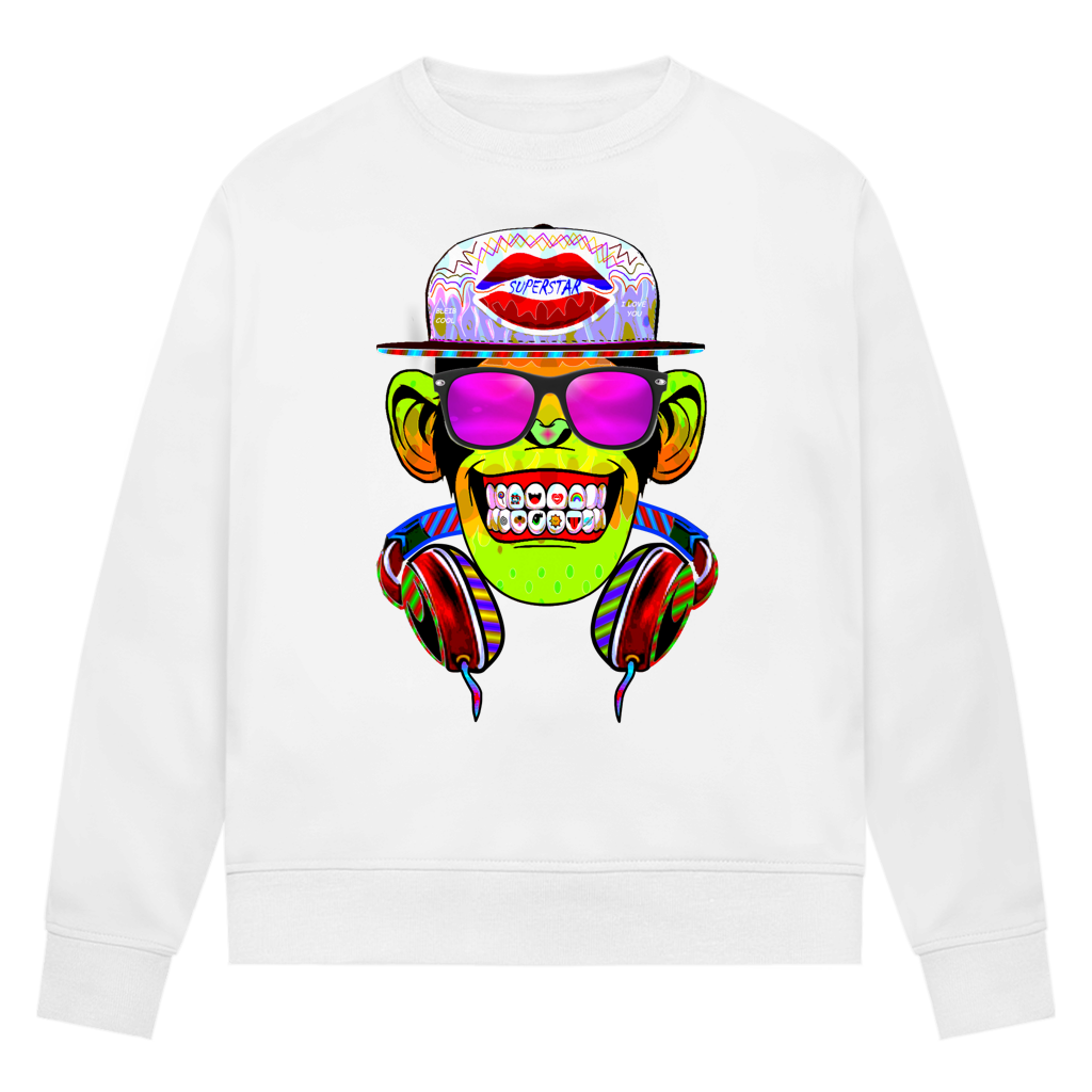 Damen Premium Bio Sweatshirt Monkey Superstar with Sunglasses