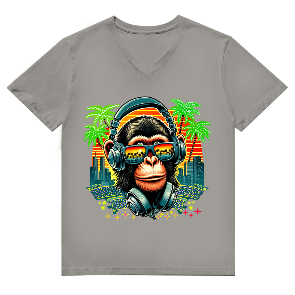 Herren Premium Bio V-Neck T-Shirt Monkey with Headset