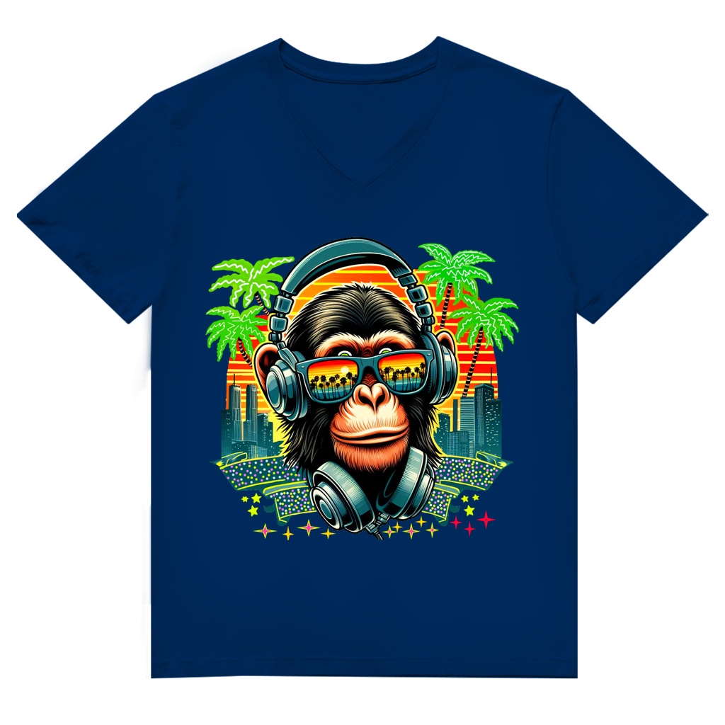 Herren Premium Bio V-Neck T-Shirt Monkey with Headset