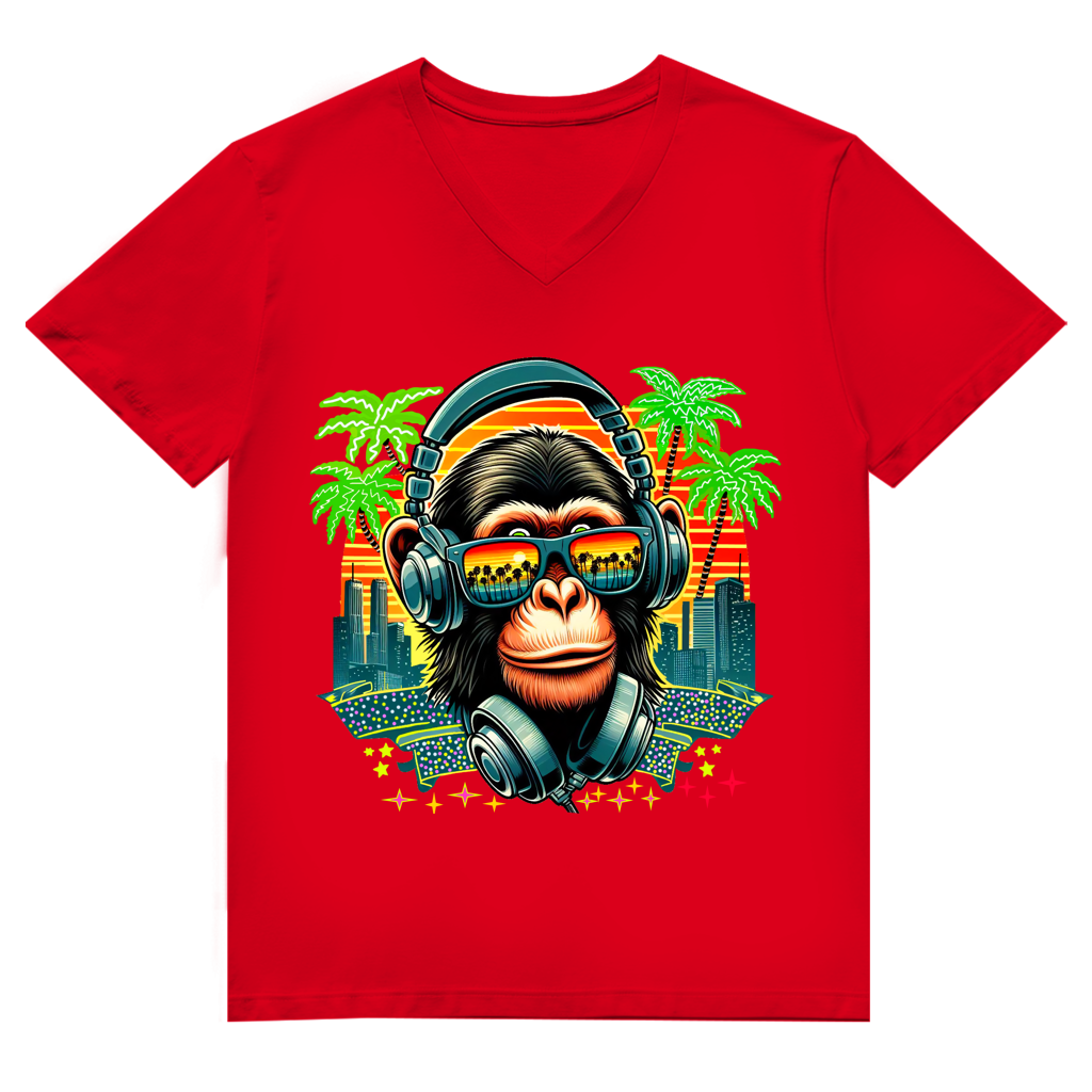 Herren Premium Bio V-Neck T-Shirt Monkey with Headset
