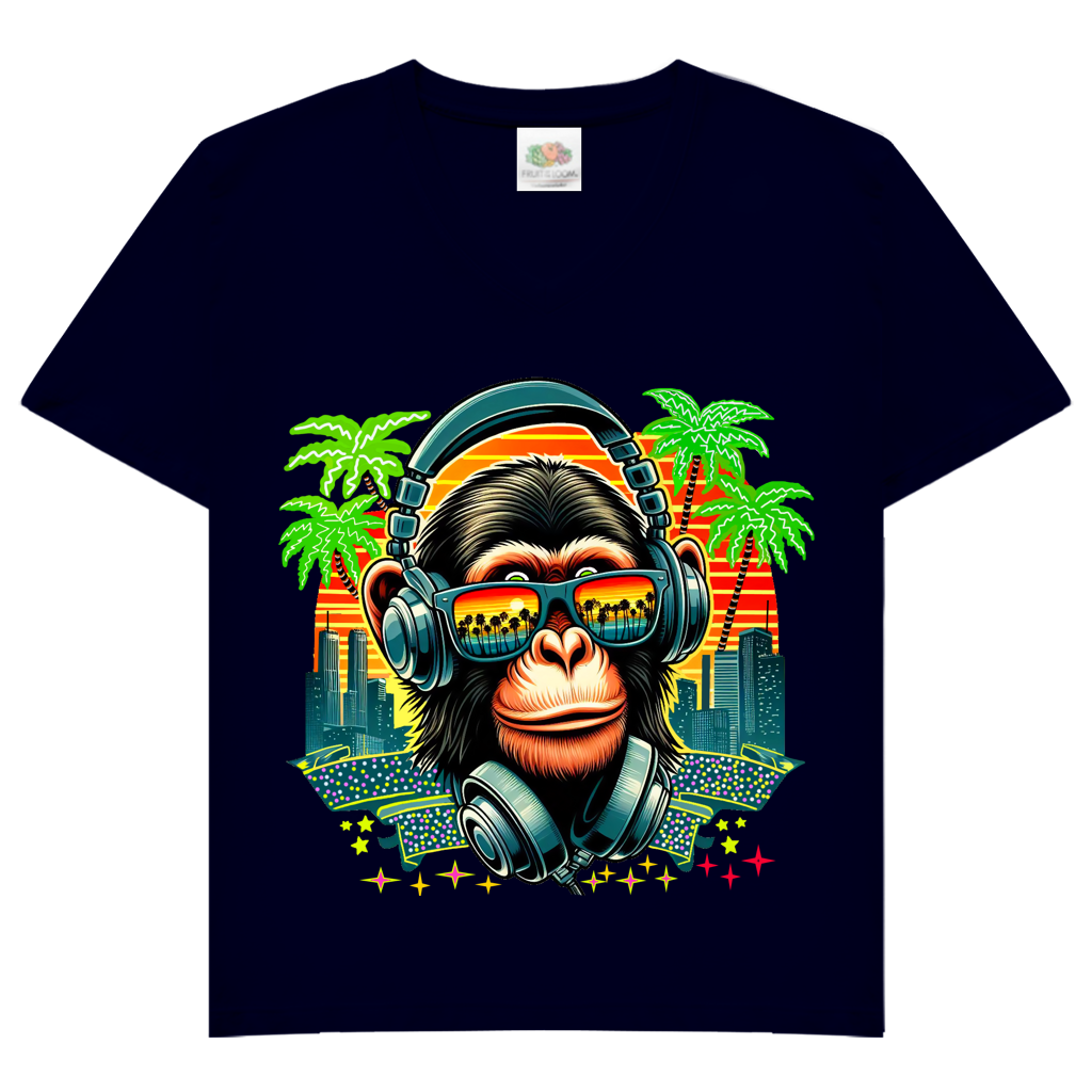 Damen Basic V-Neck T-Shirt Monkey with Headset