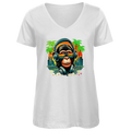 Damen Premium Bio V-Neck T-Shirt Monkey with Headset