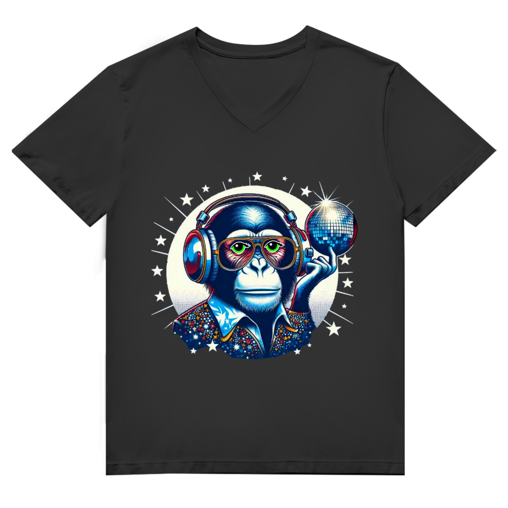 Herren Premium Bio V-Neck T-Shirt Disco King Monkey
