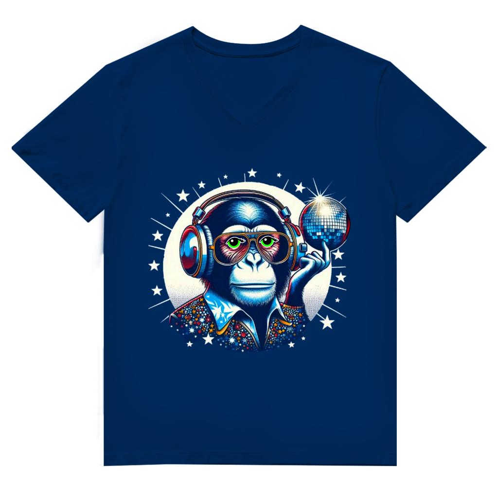 Herren Premium Bio V-Neck T-Shirt Disco King Monkey