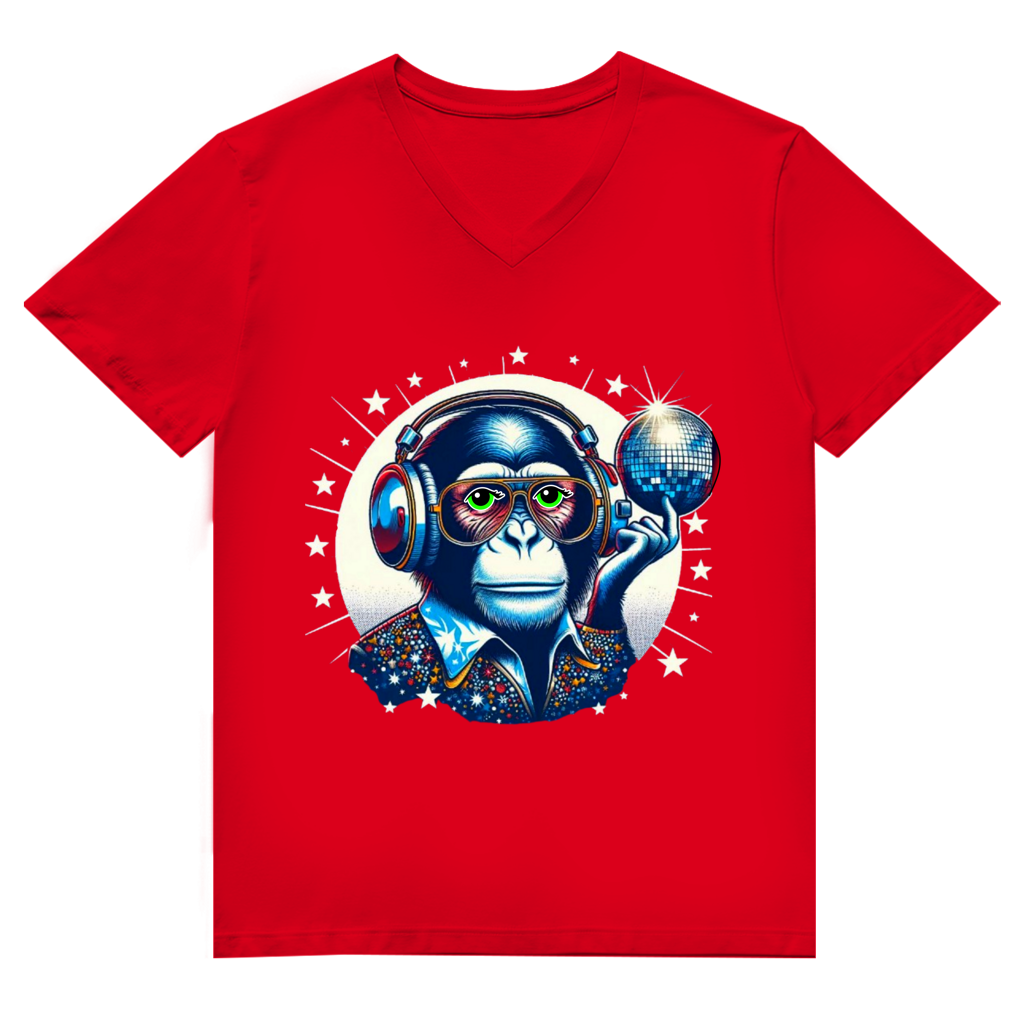 Herren Premium Bio V-Neck T-Shirt Disco King Monkey