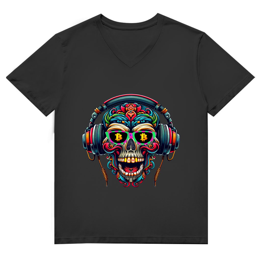 Herren Premium Bio V-Neck T-Shirt Crypto Skull