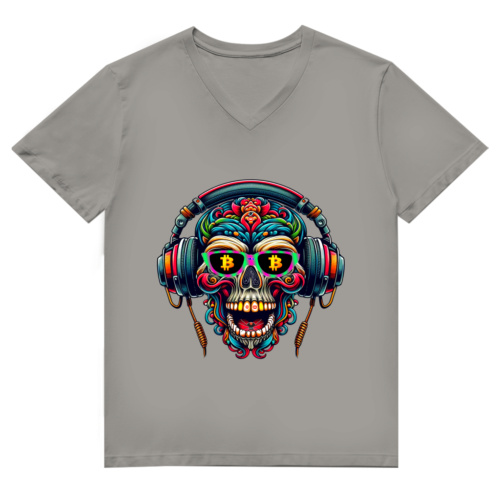 Herren Premium Bio V-Neck T-Shirt Crypto Skull