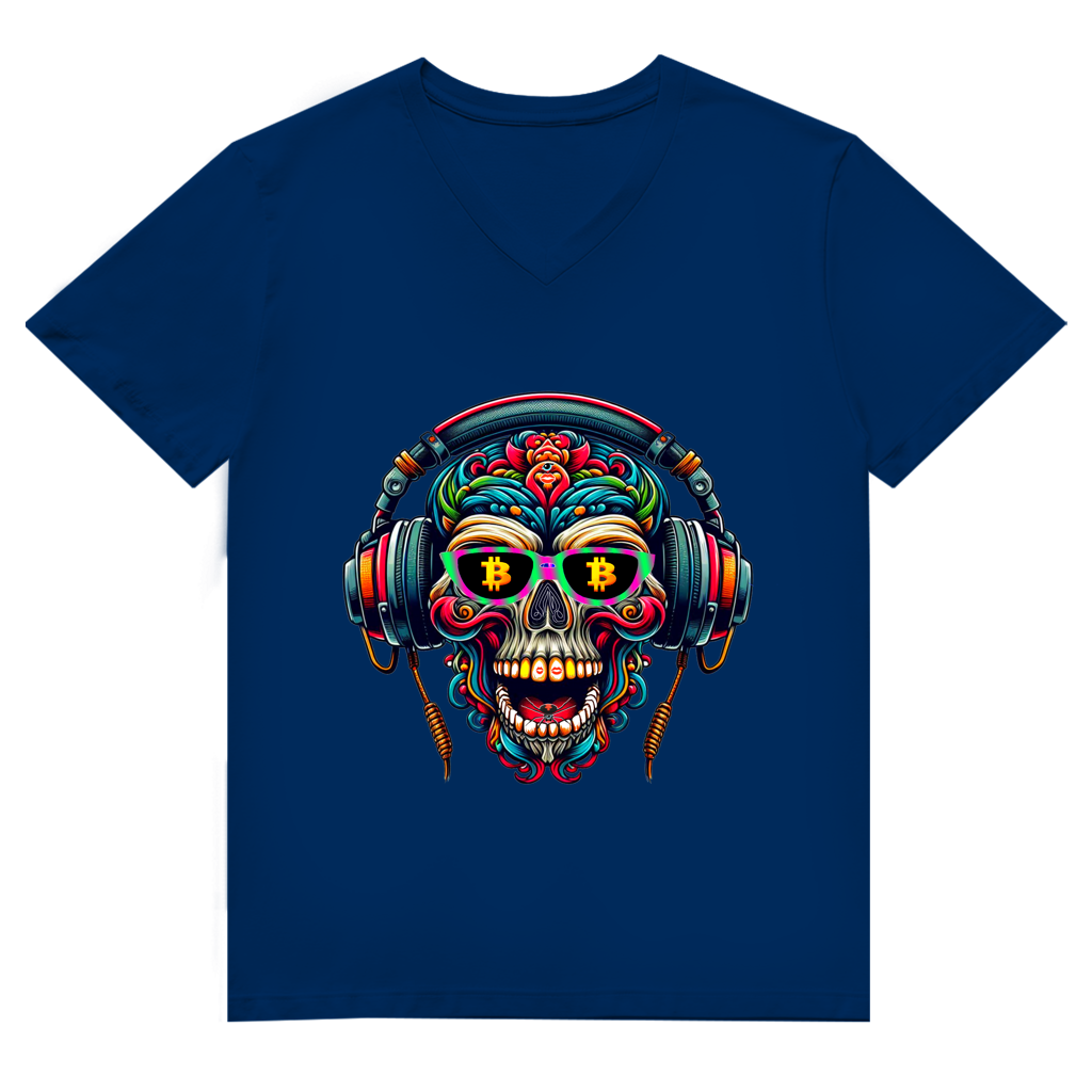 Herren Premium Bio V-Neck T-Shirt Crypto Skull