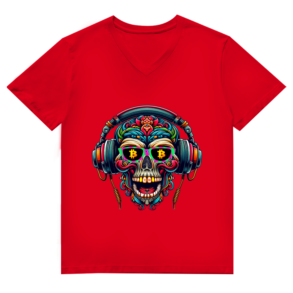 Herren Premium Bio V-Neck T-Shirt Crypto Skull