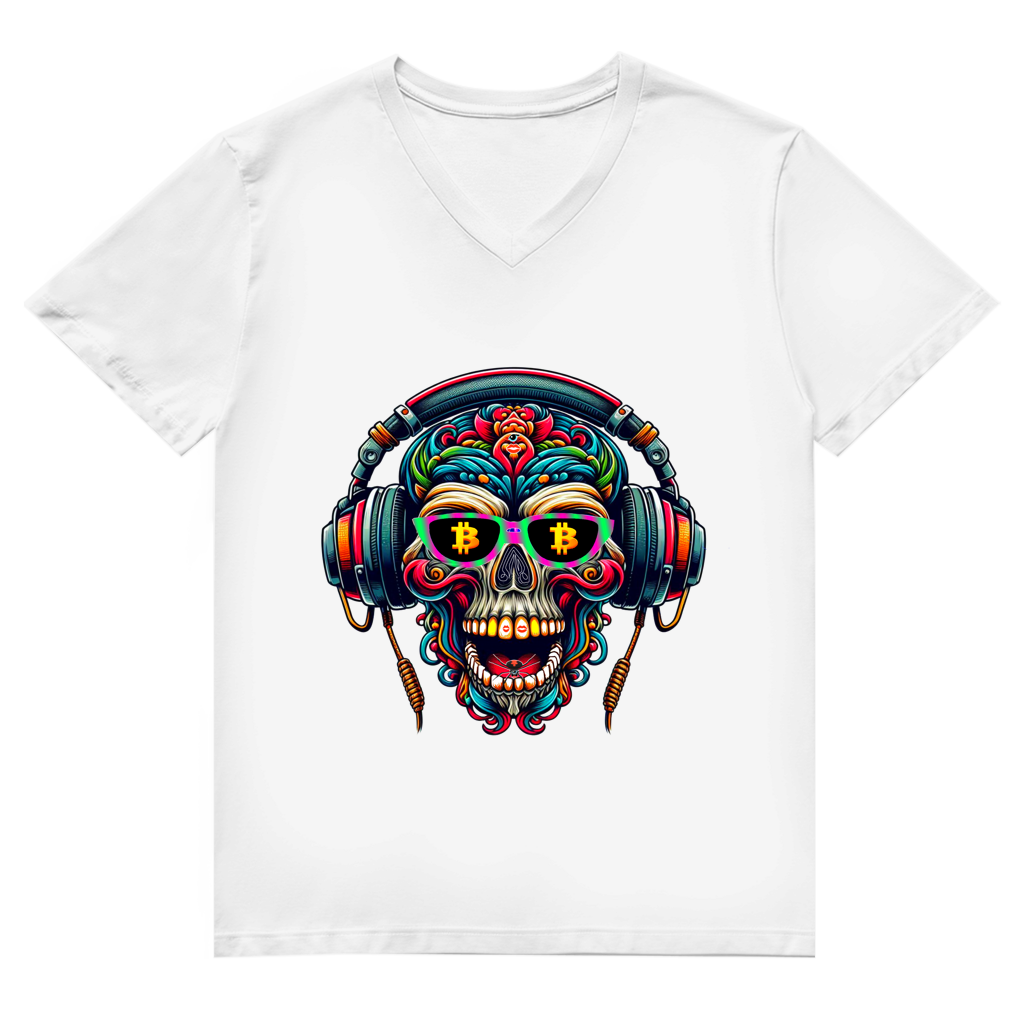 Herren Premium Bio V-Neck T-Shirt Crypto Skull