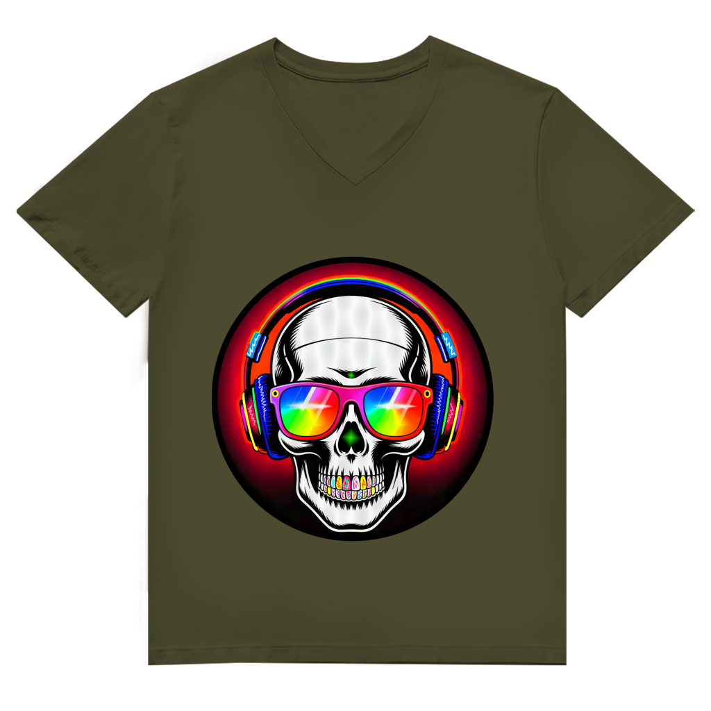 Herren Premium Bio V-Neck T-Shirt Discoteka Skull