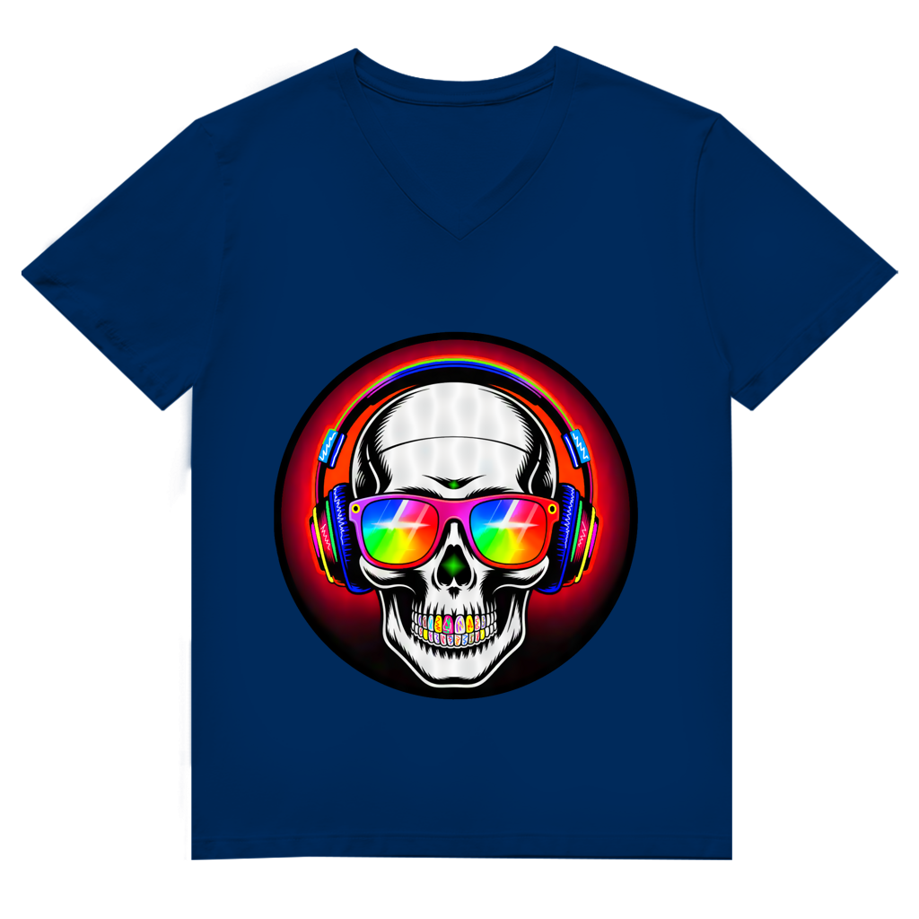Herren Premium Bio V-Neck T-Shirt Discoteka Skull