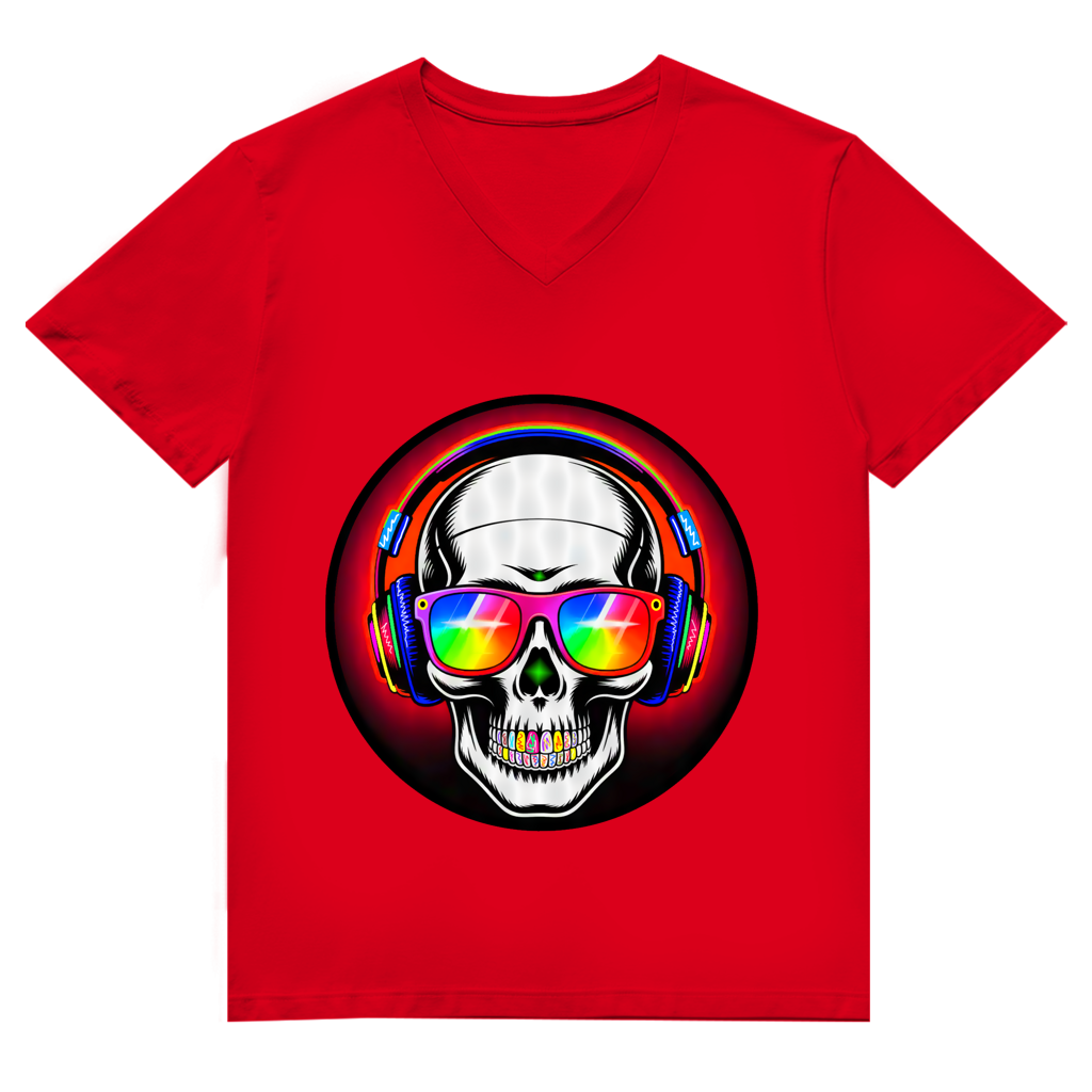 Herren Premium Bio V-Neck T-Shirt Discoteka Skull