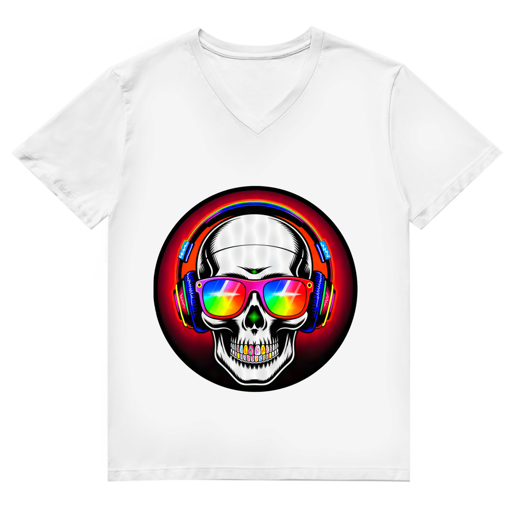 Herren Premium Bio V-Neck T-Shirt Discoteka Skull